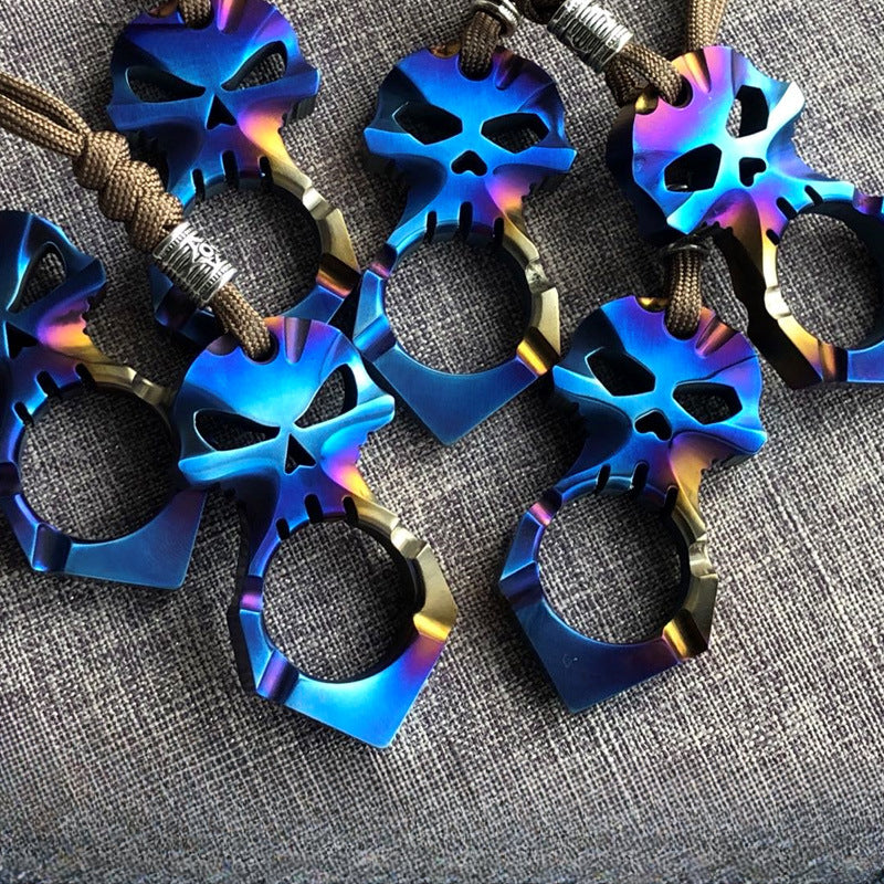 Mini Titanium Knuckle Duster Skull Portable EDC Tool Keychain