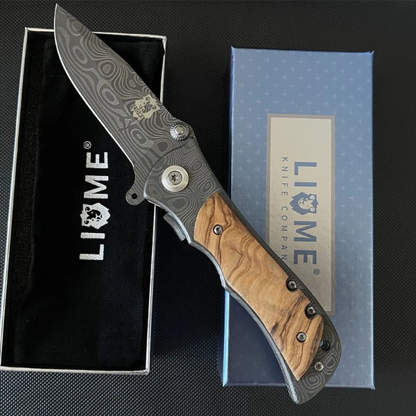 Liome Folding Tactical Knife with Damascus Grip for Camping