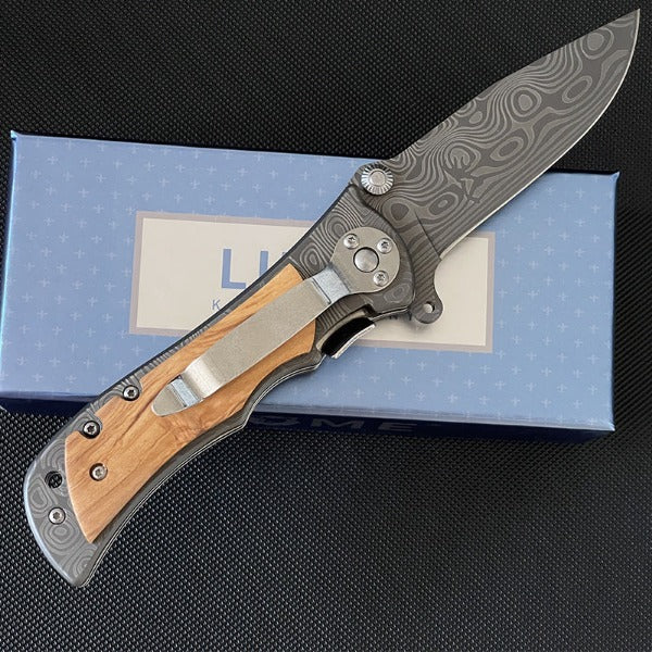 Liome Folding Tactical Knife with Damascus Grip for Camping