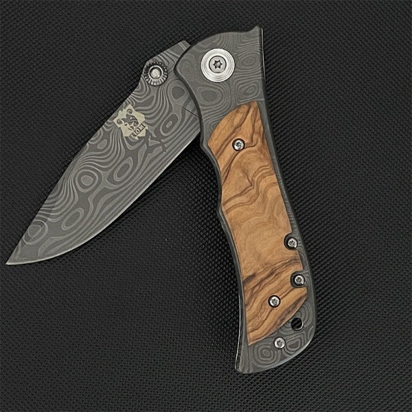 Liome Folding Tactical Knife with Damascus Grip for Camping