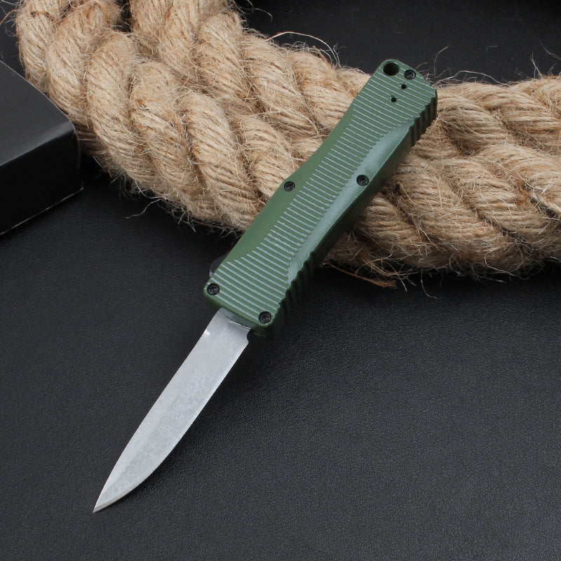 Mini Knife with Zinc Aluminum Handle and Stonewashed Blade for Pocket Use
